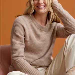 Quince Mongolian Kashmir fisherman crewneck sweater- large - color: oatmeal